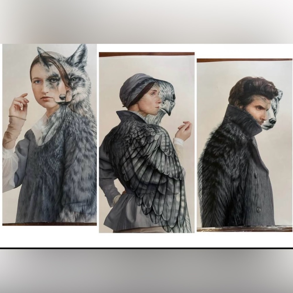 Rare Unique Modern Art Prints - Set of 3 - Women and Man - Fox - Bird - Bear